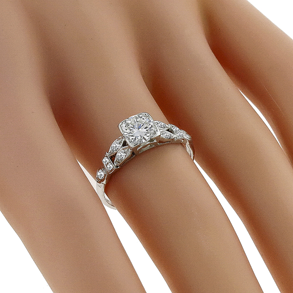 Art Deco 0.65ct Round Brilliant Diamond Platinum Engagement Ring