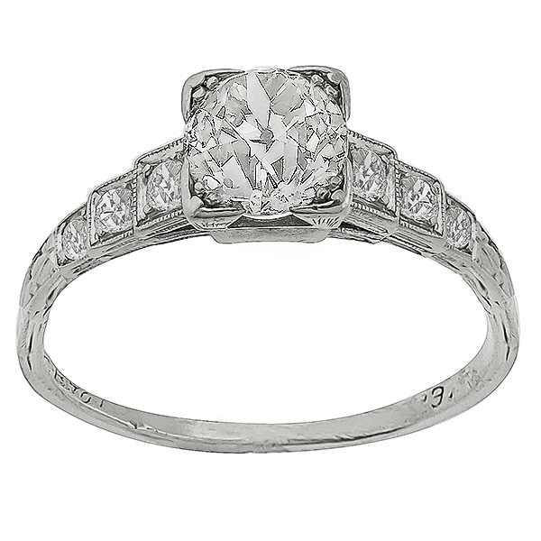Art Deco 0.83ct Old Mine Cut Diamond Platinum Engagement Ring