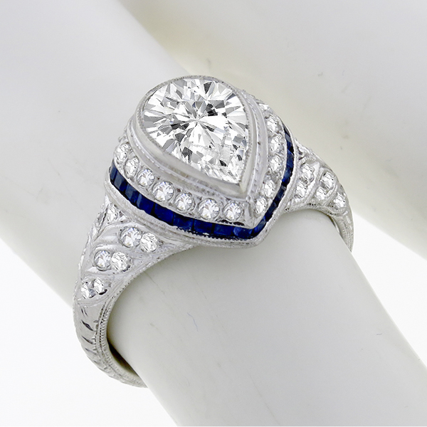 art deco platinum diamond sapphire engagement ring  1