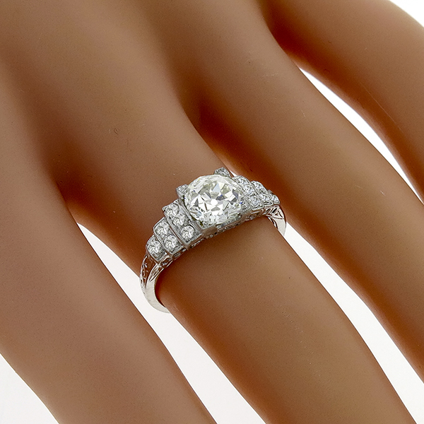 Art Deco 1.36ct Old Mine Cut Diamond Platinum Engagement Ring