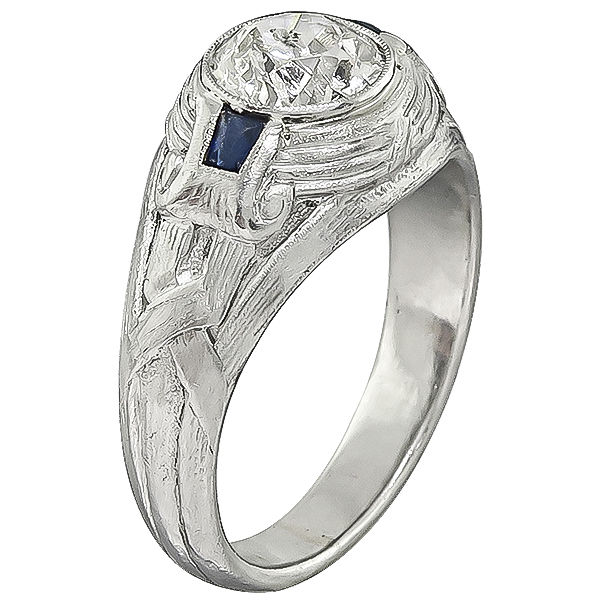 Art Deco 1.39ct Diamond Sapphire Men's Ring