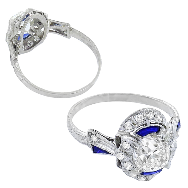 platinum diamond and sapphire engagement ring 1