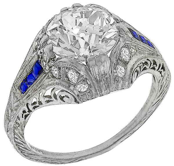 Art Deco 2.22ct Old Mine Brilliant  Diamond Platinum Engagement Ring