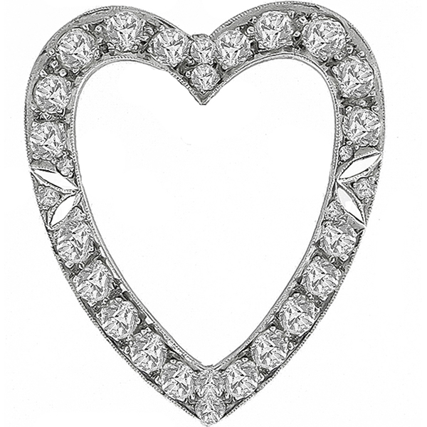 Art Deco 2.50ct Old Mine Cut Diamond 14k White Gold Open Heart Pin/ Pendant