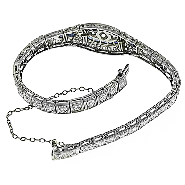 Antique Diamond Sapphire  Platinum Bracelet