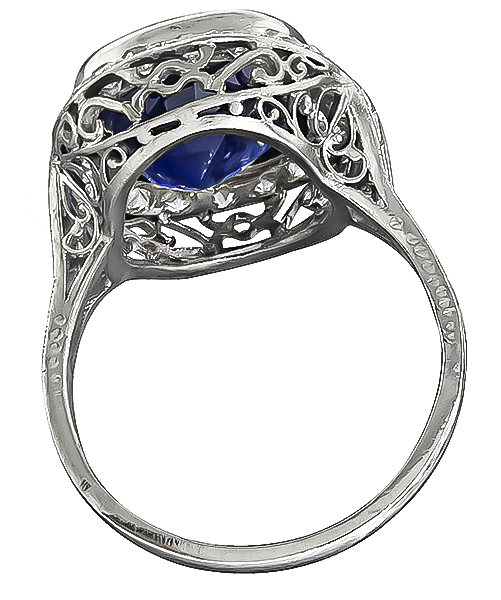 Art Deco 7.34ct Ceylon Sapphire 0.80ct Diamond Engagement Ring 