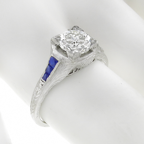 diamond sapphire platinum engagement ring  1