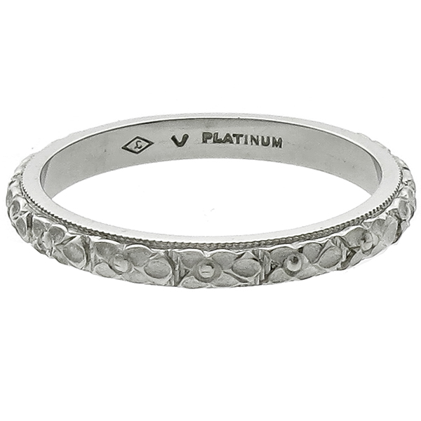 Art Deco Floral Platinum Wedding Band