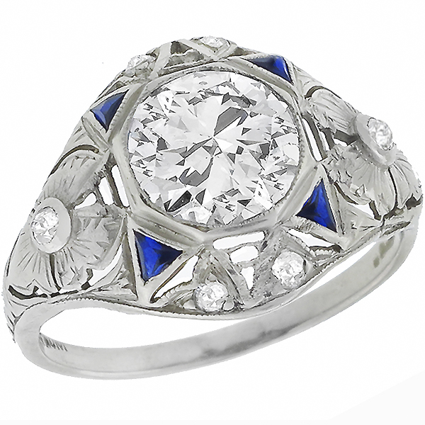 diamond sapphire platinum engagement ring 1