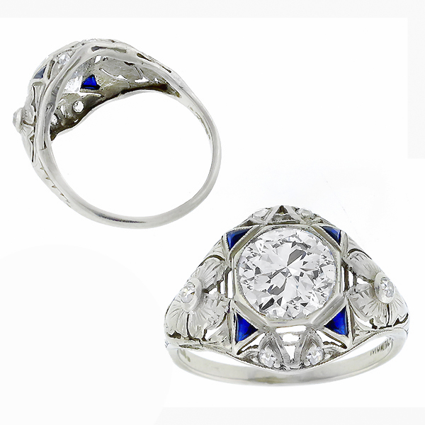 diamond sapphire platinum engagement ring 1