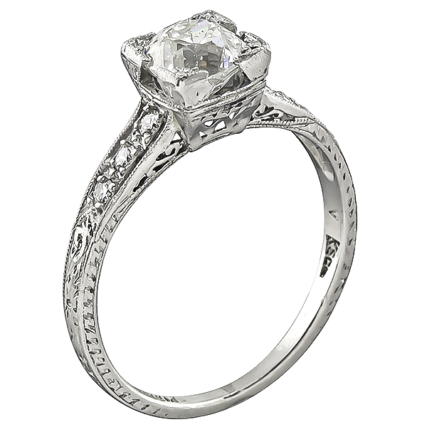Art Deco GIA Certified 0.88ct Diamond Engagement Ring