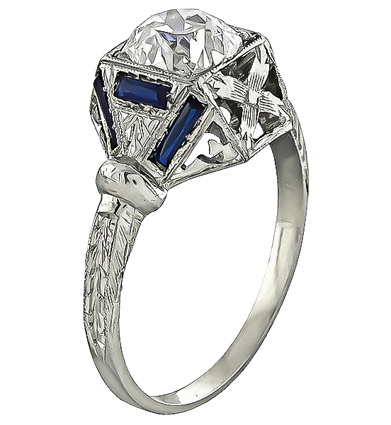 Art Deco GIA Certified 0.99ct Diamond Engagement Ring