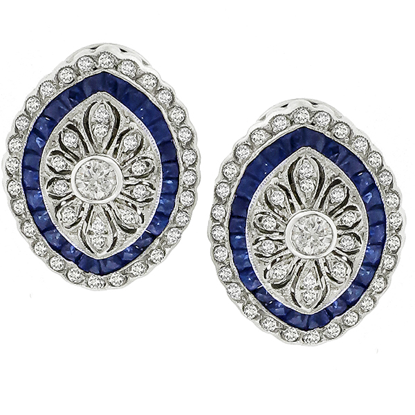 1.00ct Diamond Sapphire Gold  Earrings