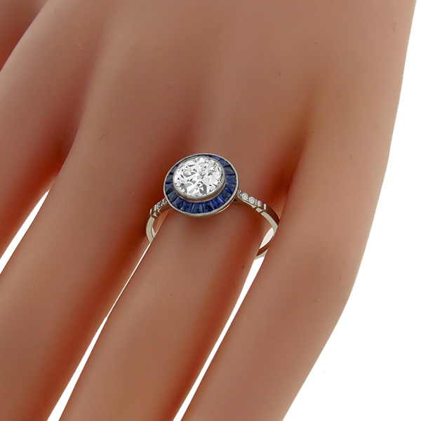 diamond sapphire platinum engagement ring 1