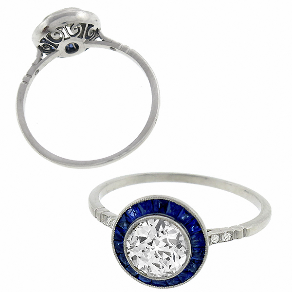 diamond sapphire platinum engagement ring 1