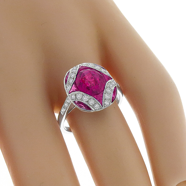 Antique Style Pink Tourmaline Diamond Ring