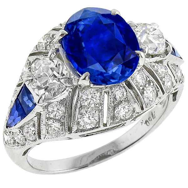Ceylon Sapphire Center  Diamond Gold Ring
