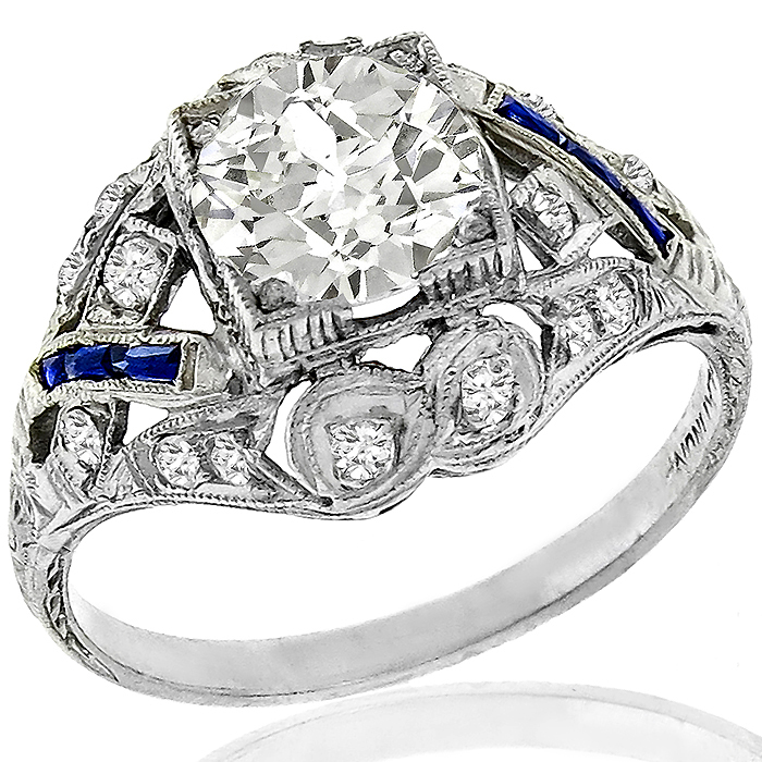 Art Deco 1.28ct Diamond Sapphire Engagement Ring