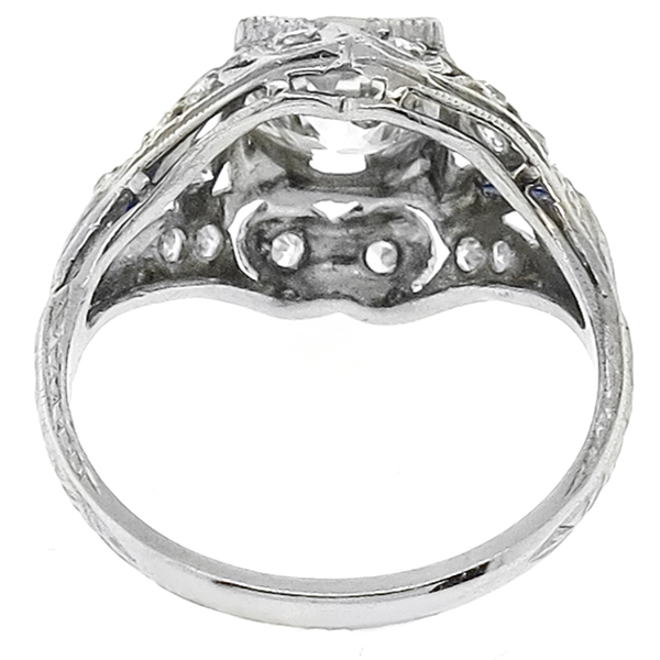 1.28ct Old European Cut Diamond Sapphire Platinum Engagement Ring