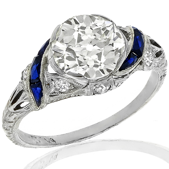 Estate 2.08ct Diamond Sapphire Engagement Ring
