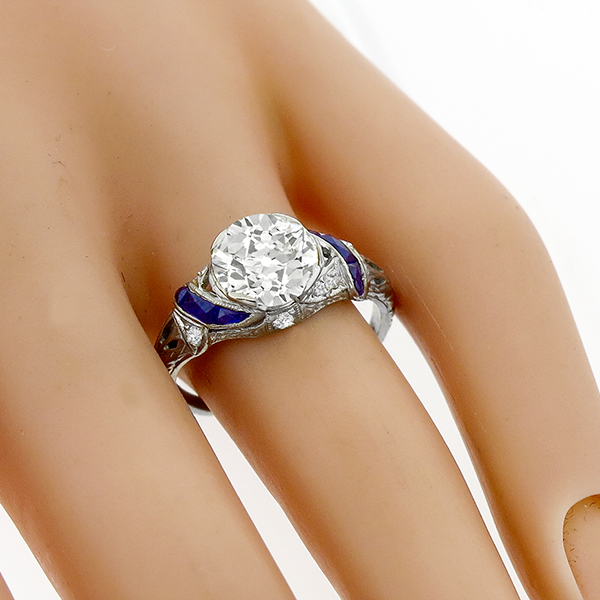 Estate 2.08ct Diamond Sapphire Engagement Ring