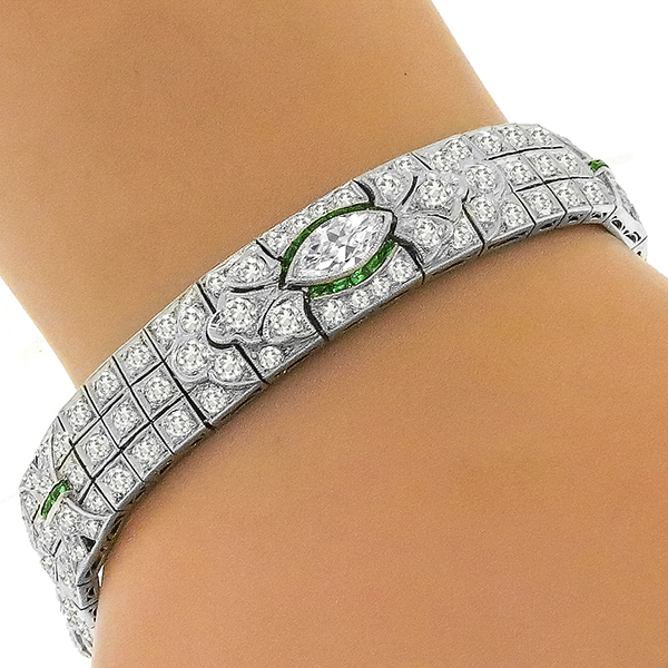 Antique Diamond Emerald Onyx Bracelet