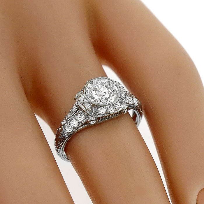 Art Deco GIA 0.89ct Diamond Engagement Ring