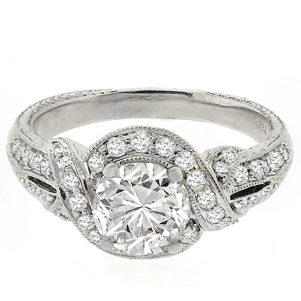 Art Deco Inspired 1.40ct Diamond Gold Engagement Ring 