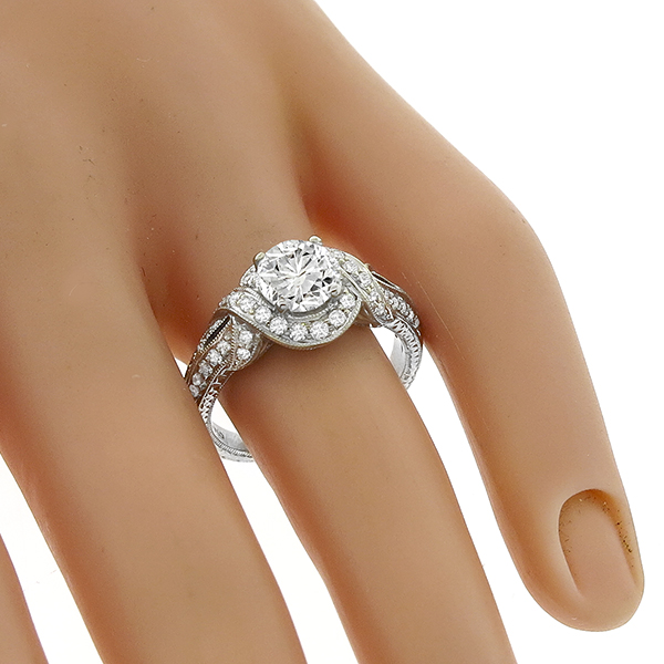 Art Deco Inspired 1.40ct Diamond Gold Engagement Ring 