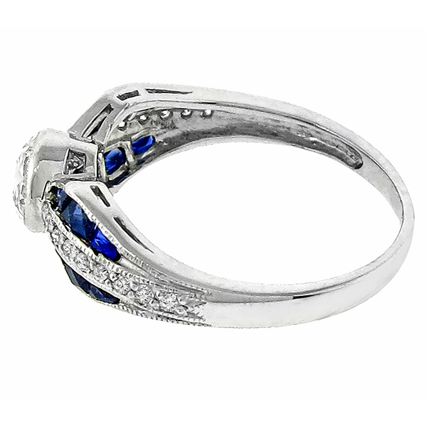 Art Deco Inspired GIA 0.62ct Diamond Sapphire Engagement Ring