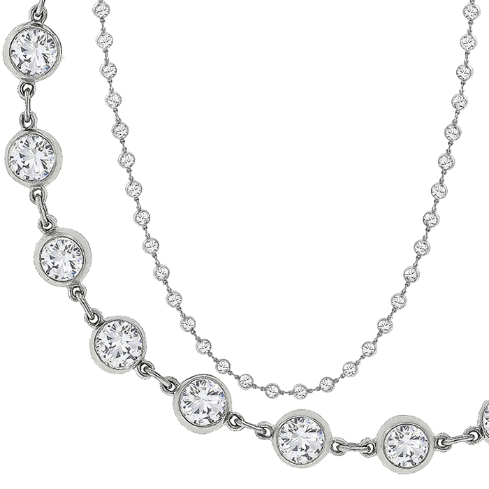 Estate 13.65ct Round Brilliant Diamond By The Yard Platinum Necklace