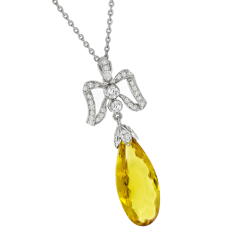 8.63ct Citrine 0.45ct Diamond Gold Pendant