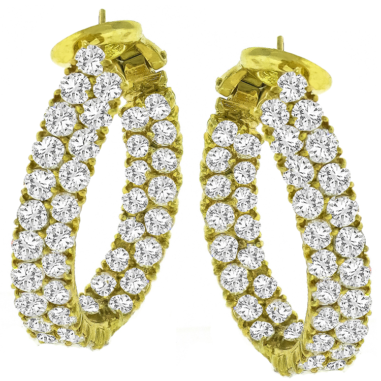 Estate 11.75ct Round Brilliant  Inside Out Diamond 18k Yellow Gold Hoops Earrings