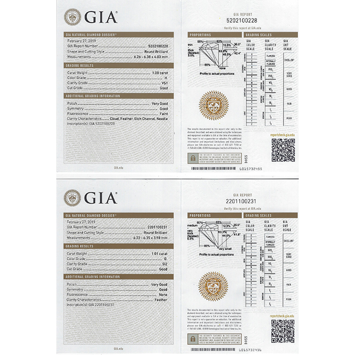 GIA 1.00ct/1.01ct Diamond Gold Studs Earrings