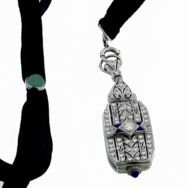  platinum diamond and sapphire fob watch pendant necklace  1