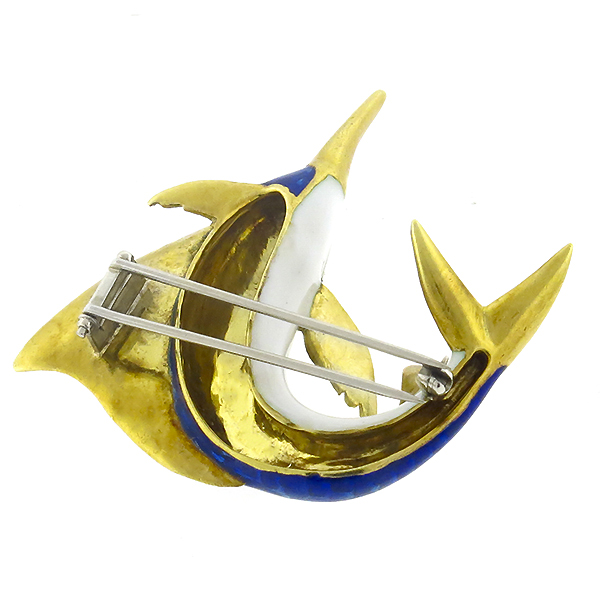 18k yellow gold enamel sail fish pin 1