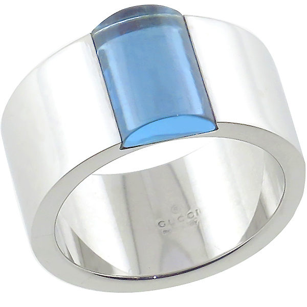 Estate Gucci Blue Topaz 18k White Gold Ring 1