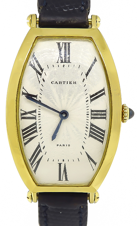 Cartier Tonneau 18k Leather Gold Strap Watch