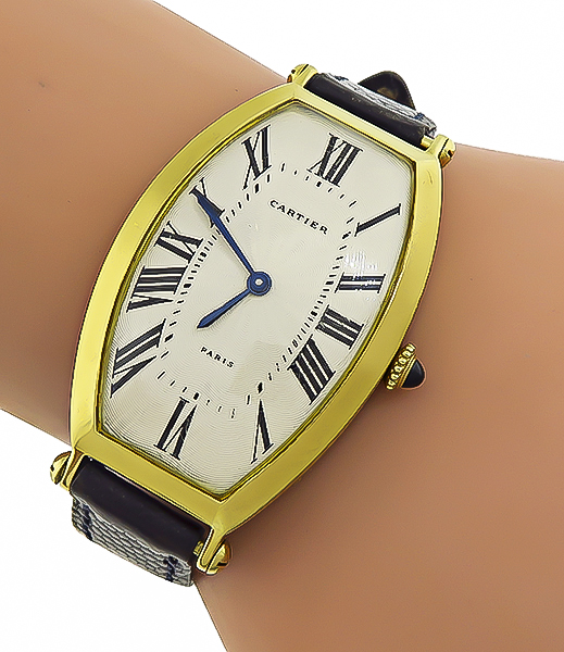 Cartier Tonneau 18k Leather Gold Strap Watch