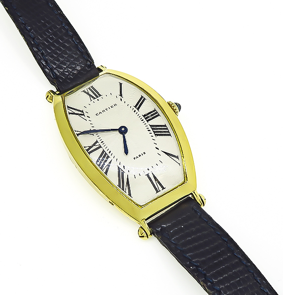 Cartier Tonneau 18k Leather Gold Strap Watch