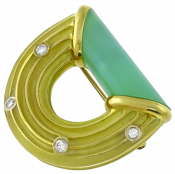 christopher walling 0.25ct diamond jade gold pin photo 1