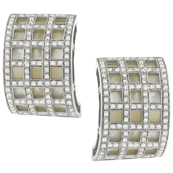 diamond mother of pearl 18k white gold  earrings 1
