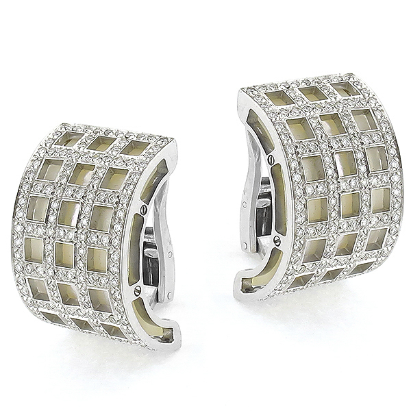 diamond mother of pearl 18k white gold  earrings 1