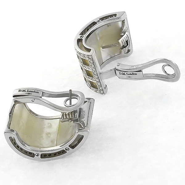 diamond mother of pearl 18k white gold  earrings 1