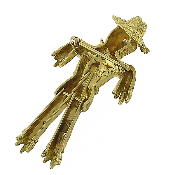 diamond 18k yellow gold scarecrow pin 1