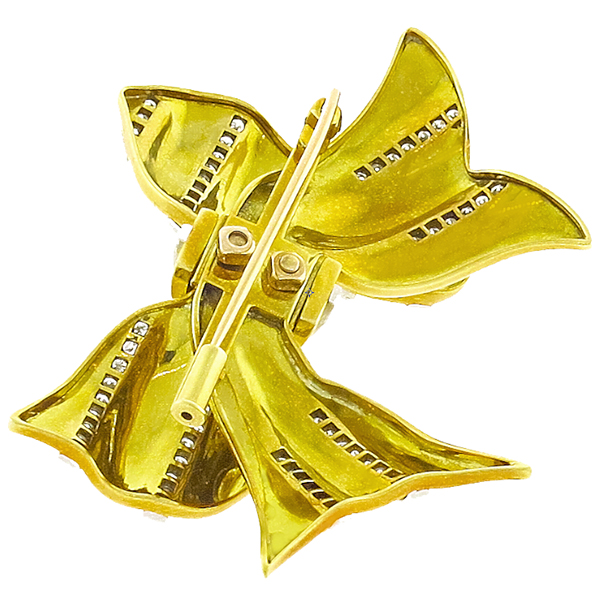 1960s 2.88ct Diamond Gold Bow Pin