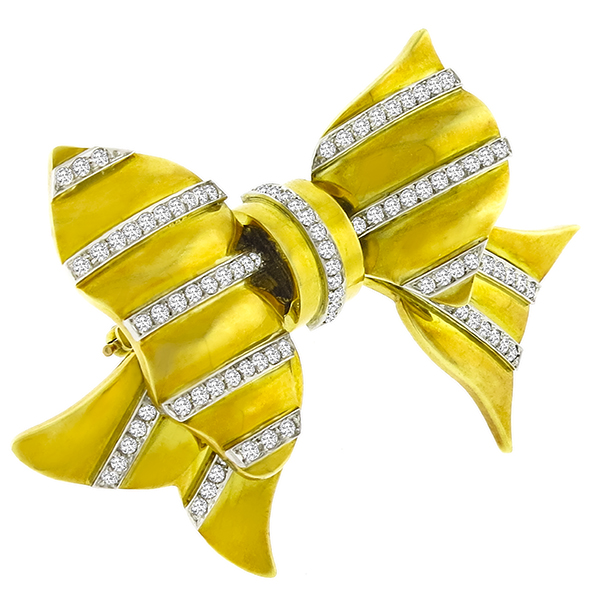 2.88ct  Diamond 18k  Gold Bow Pin