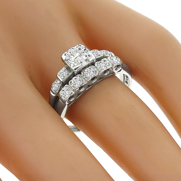 Estate 0.60ct Diamond Engagement & Wedding Band Set 