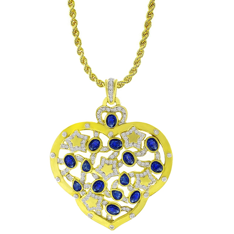7.00ct Sapphire 2.00ct Diamond Gold Heart Pendant