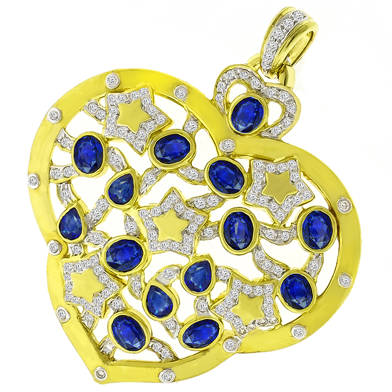 7.00ct Sapphire 2.00ct Diamond Gold Heart Pendant